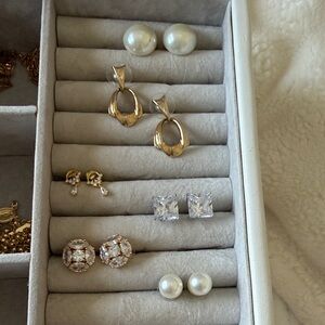 Gold, Silver, and Pearl Fashion Earrings
